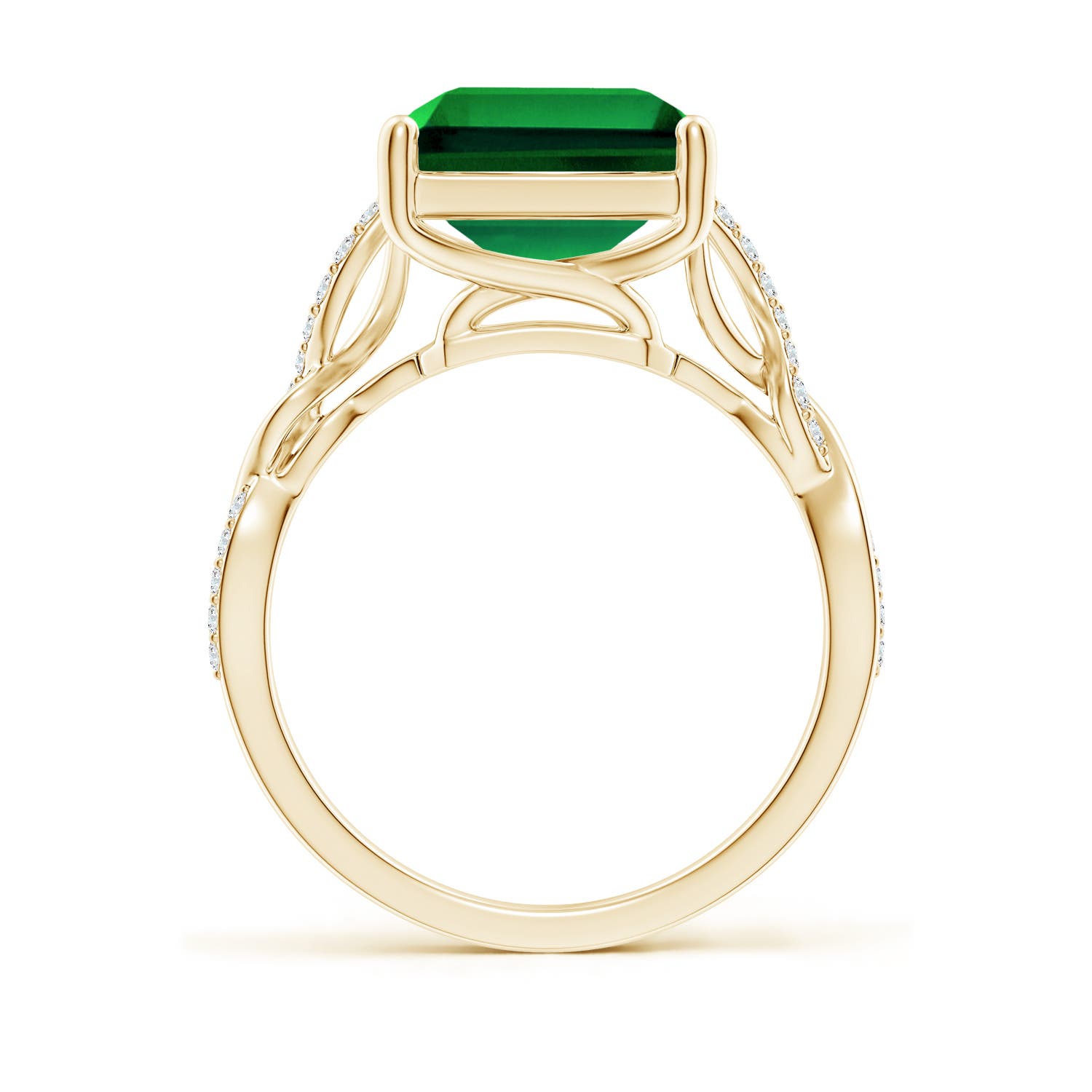 12x10mm Labgrown Lab-Grown Emerald-Cut Solitaire Emerald Infinity Twist Ring in Yellow Gold