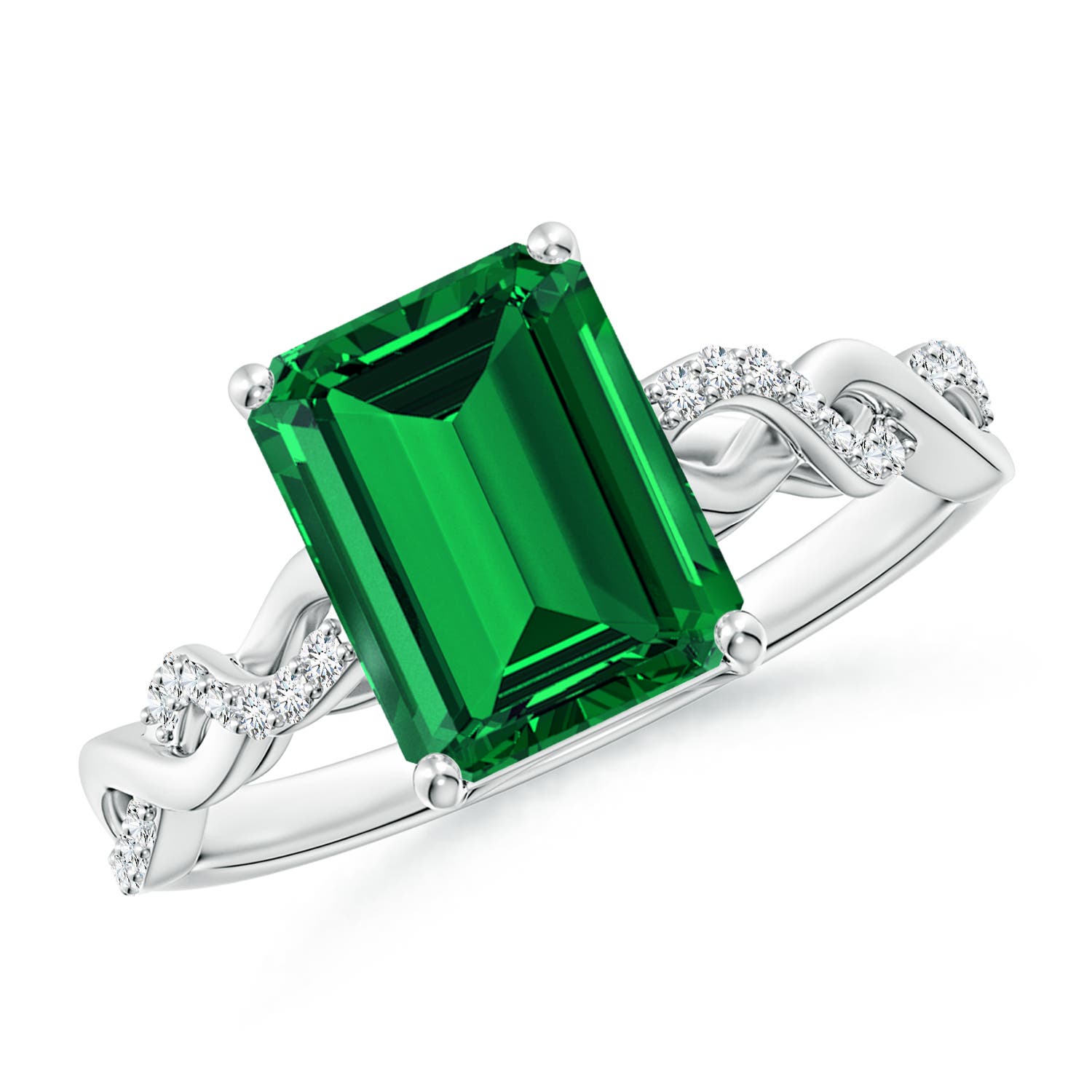9x7mm Labgrown Lab-Grown Emerald-Cut Solitaire Emerald Infinity Twist Ring in 18K White Gold