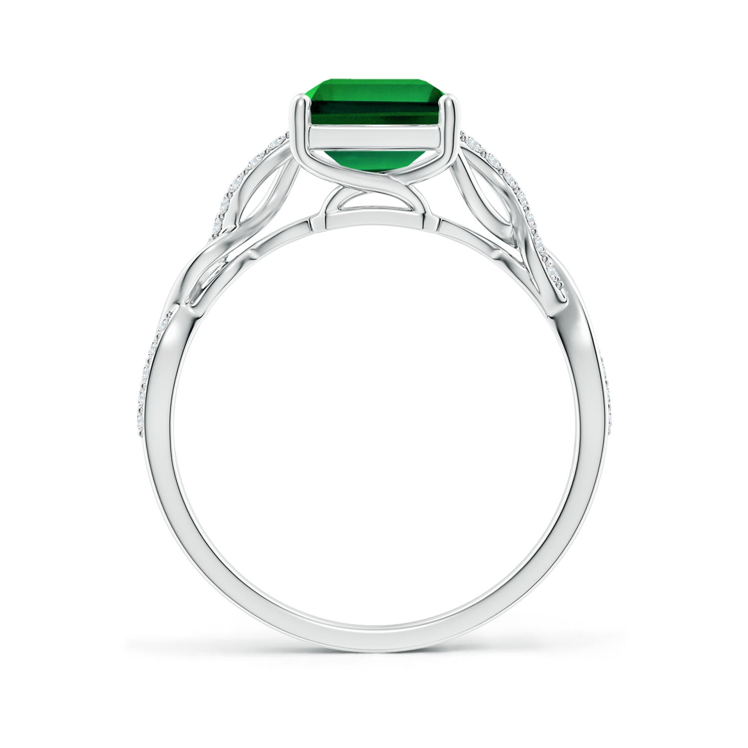9x7mm Labgrown Lab-Grown Emerald-Cut Solitaire Emerald Infinity Twist Ring in 18K White Gold