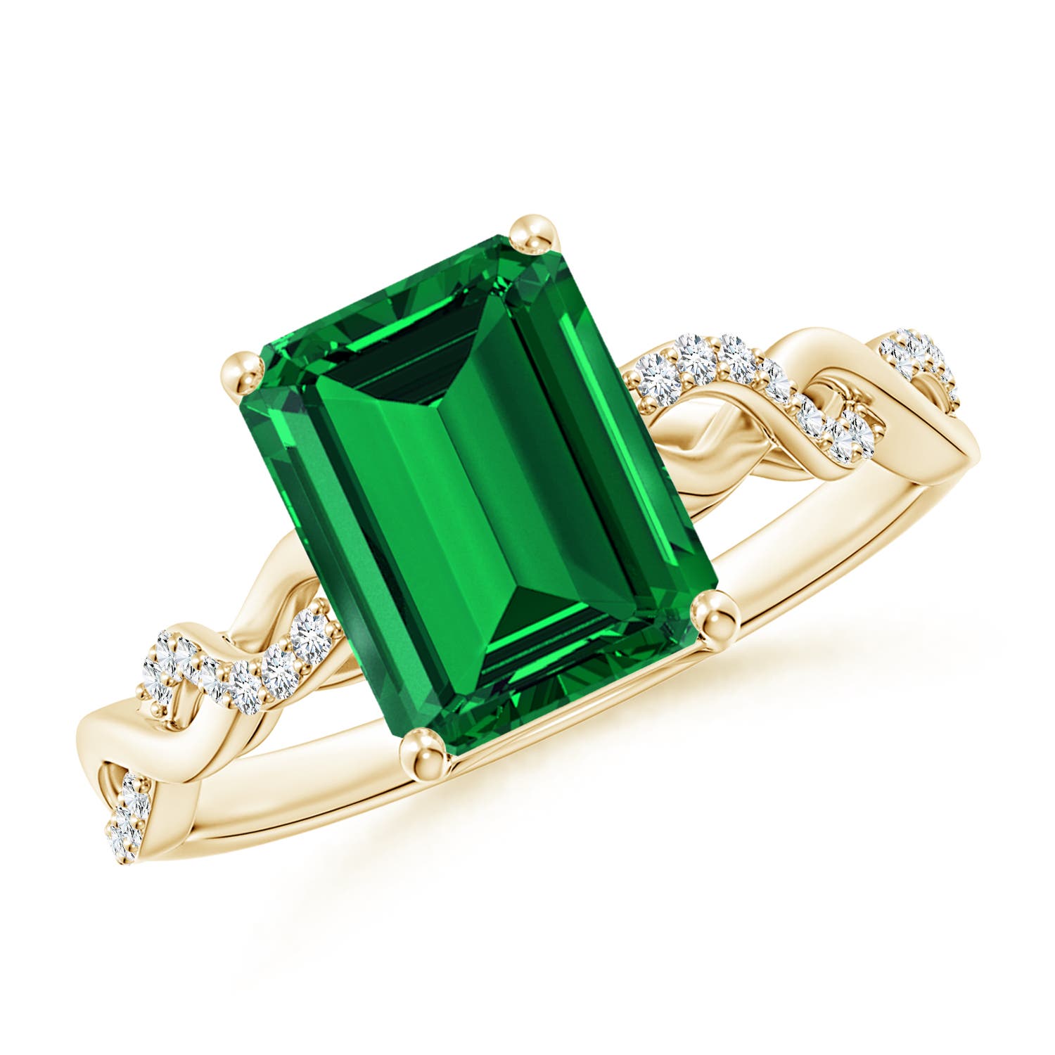 9x7mm Labgrown Lab-Grown Emerald-Cut Solitaire Emerald Infinity Twist Ring in 18K Yellow Gold