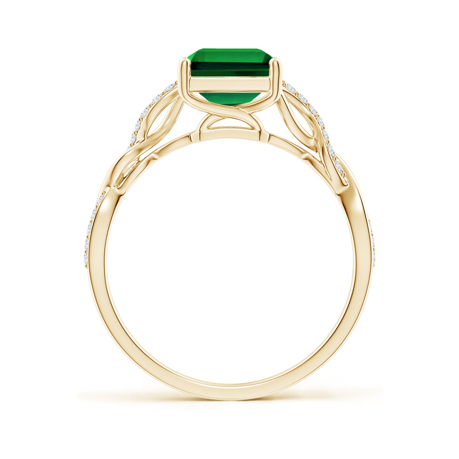 9x7mm Labgrown Lab-Grown Emerald-Cut Solitaire Emerald Infinity Twist Ring in 18K Yellow Gold