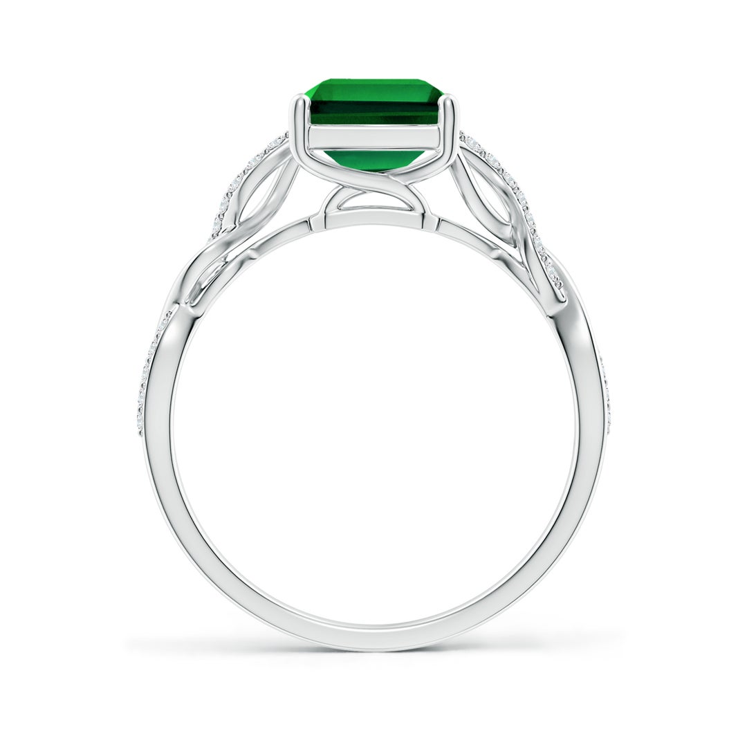 9x7mm Labgrown Lab-Grown Emerald-Cut Solitaire Emerald Infinity Twist Ring in White Gold - side 3