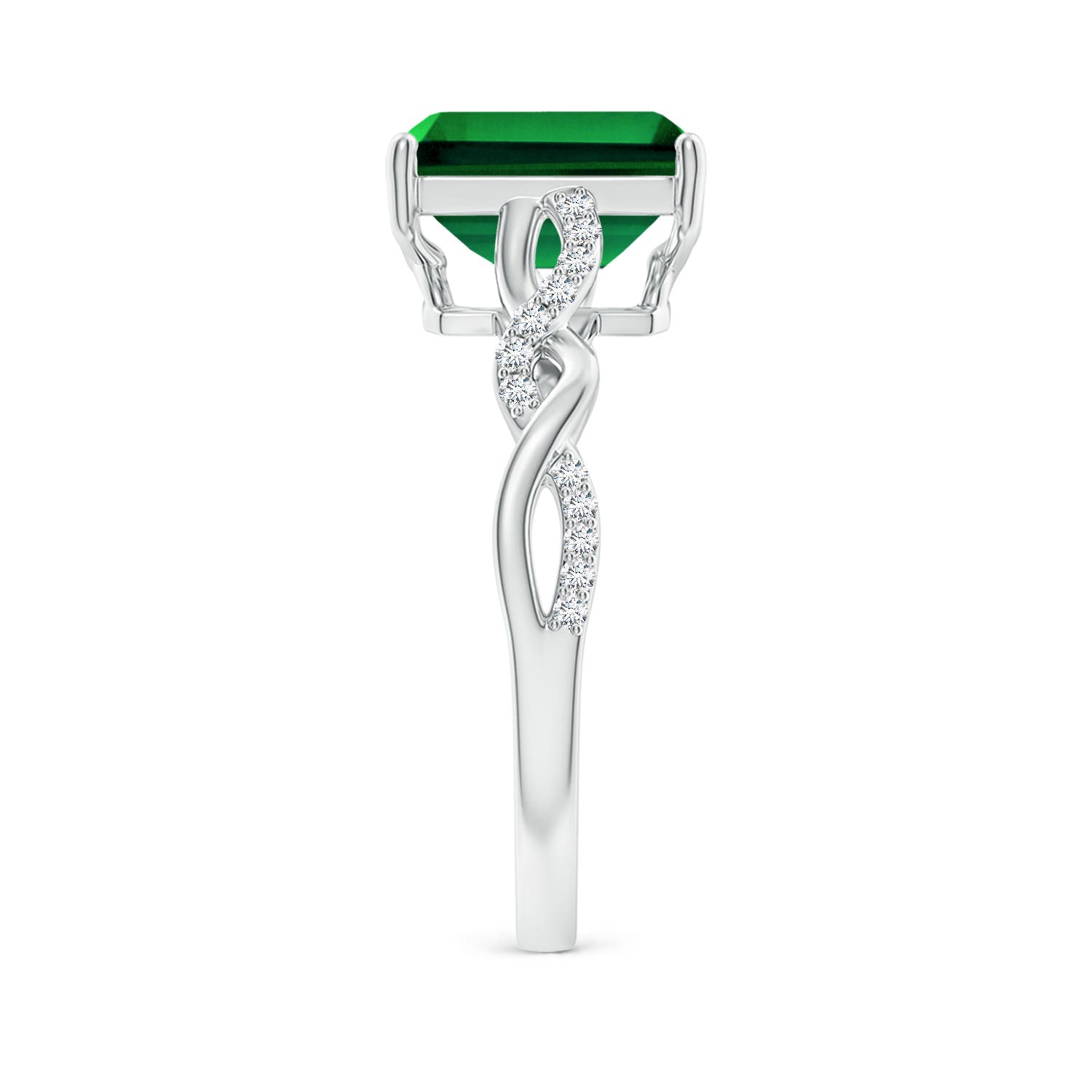9x7mm Labgrown Lab-Grown Emerald-Cut Solitaire Emerald Infinity Twist Ring in White Gold - side 4