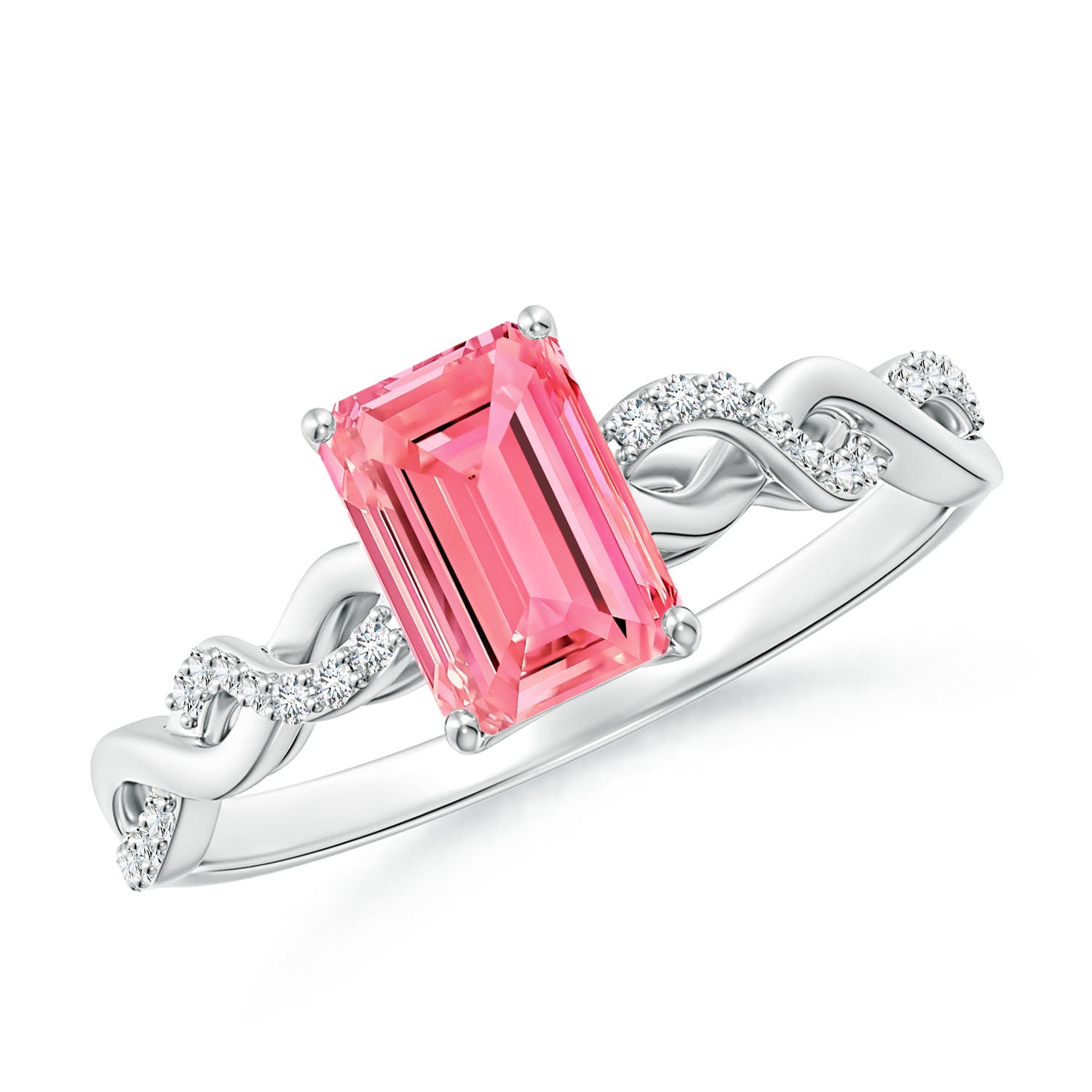 7x5mm Labgrown Emerald-Cut Solitaire Lab-Grown Fancy Intense Pink Diamond Infinity Twist Ring in 18K White Gold