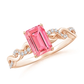 7x5mm Labgrown Emerald-Cut Solitaire Lab-Grown Fancy Intense Pink Diamond Infinity Twist Ring in Rose Gold