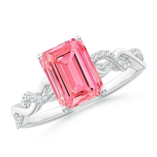 8x6mm Labgrown Emerald-Cut Solitaire Lab-Grown Fancy Intense Pink Diamond Infinity Twist Ring in S999 Silver