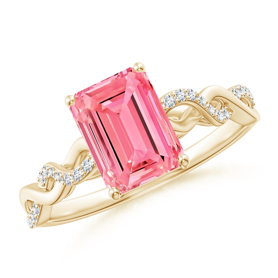 8x6mm Labgrown Emerald-Cut Solitaire Lab-Grown Fancy Intense Pink Diamond Infinity Twist Ring in Yellow Gold 