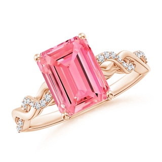 9x7mm Labgrown Emerald-Cut Solitaire Lab-Grown Fancy Intense Pink Diamond Infinity Twist Ring in Rose Gold