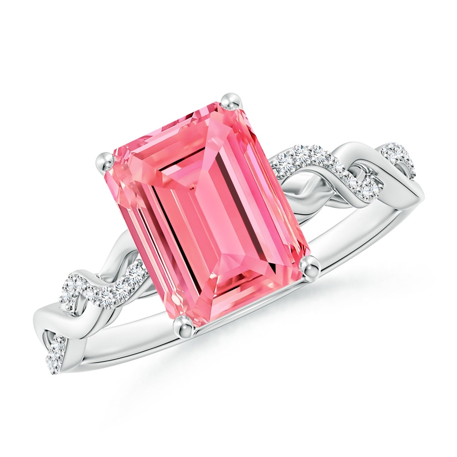 9x7mm Labgrown Emerald-Cut Solitaire Lab-Grown Fancy Intense Pink Diamond Infinity Twist Ring in S999 Silver 