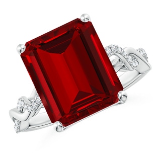 12x10mm Labgrown Lab-Grown Emerald-Cut Solitaire Ruby Infinity Twist Ring in P950 Platinum