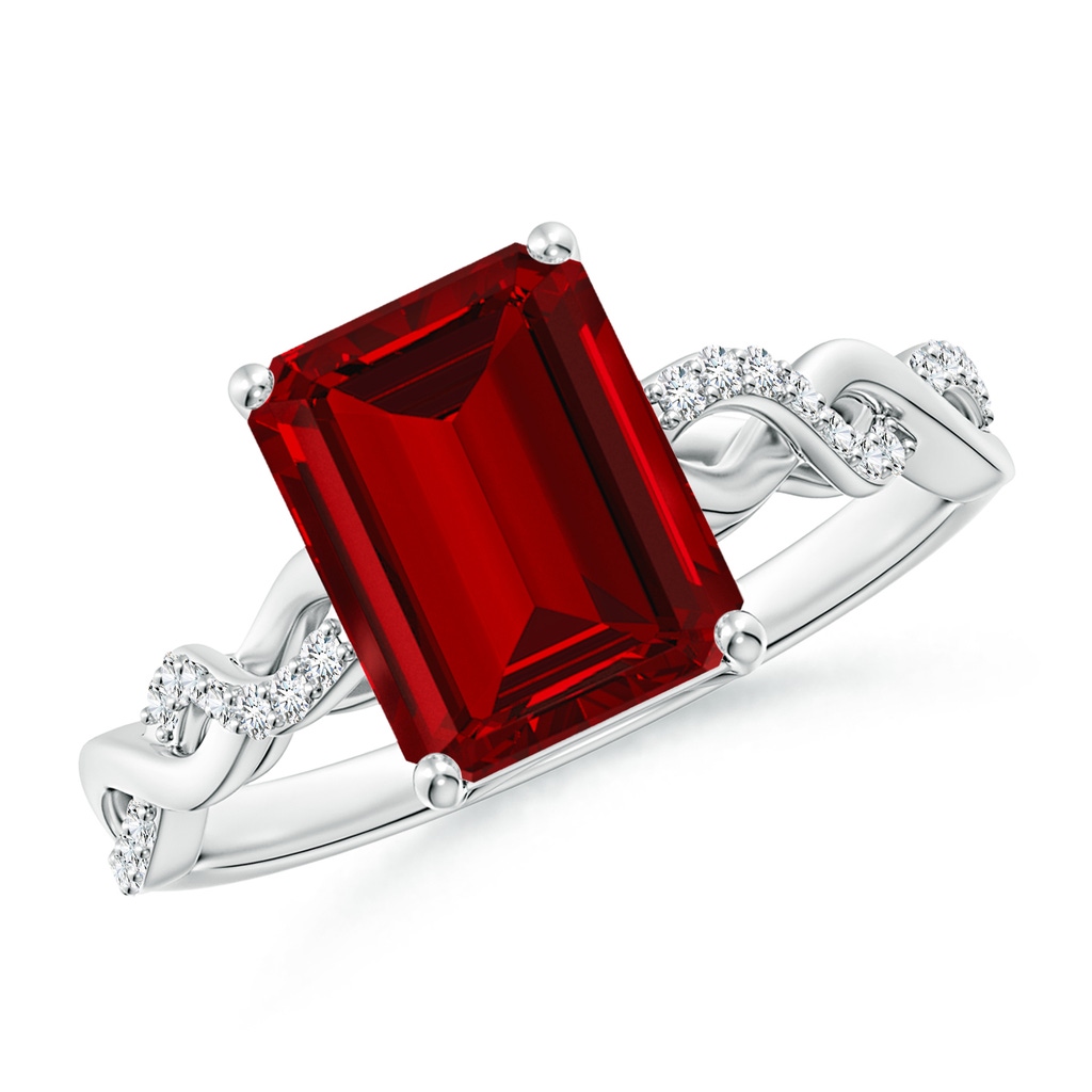 9x7mm Labgrown Lab-Grown Emerald-Cut Solitaire Ruby Infinity Twist Ring in White Gold