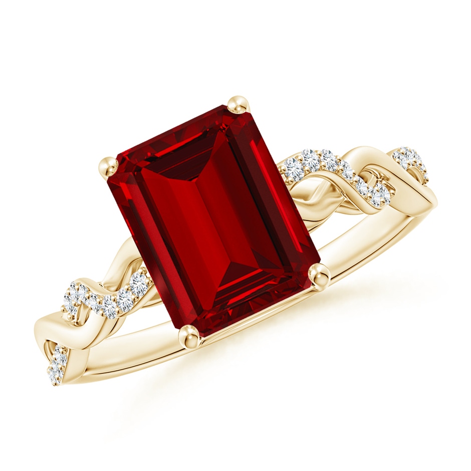 9x7mm Labgrown Lab-Grown Emerald-Cut Solitaire Ruby Infinity Twist Ring in Yellow Gold 