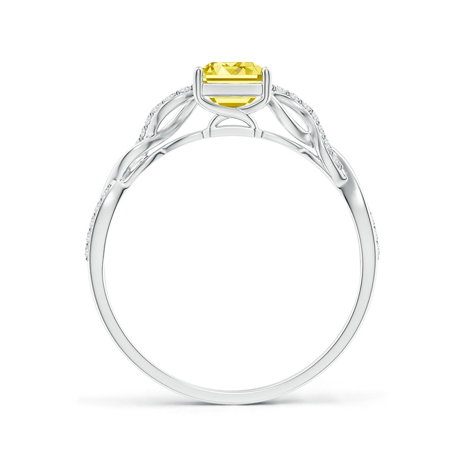7x5mm Labgrown Emerald-Cut Solitaire Lab-Grown Fancy Intense Yellow Diamond Infinity Twist Ring in 18K White Gold