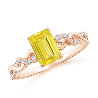 7x5mm Labgrown Emerald-Cut Solitaire Lab-Grown Fancy Intense Yellow Diamond Infinity Twist Ring in 9K Rose Gold