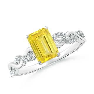 7x5mm Labgrown Emerald-Cut Solitaire Lab-Grown Fancy Intense Yellow Diamond Infinity Twist Ring in P950 Platinum