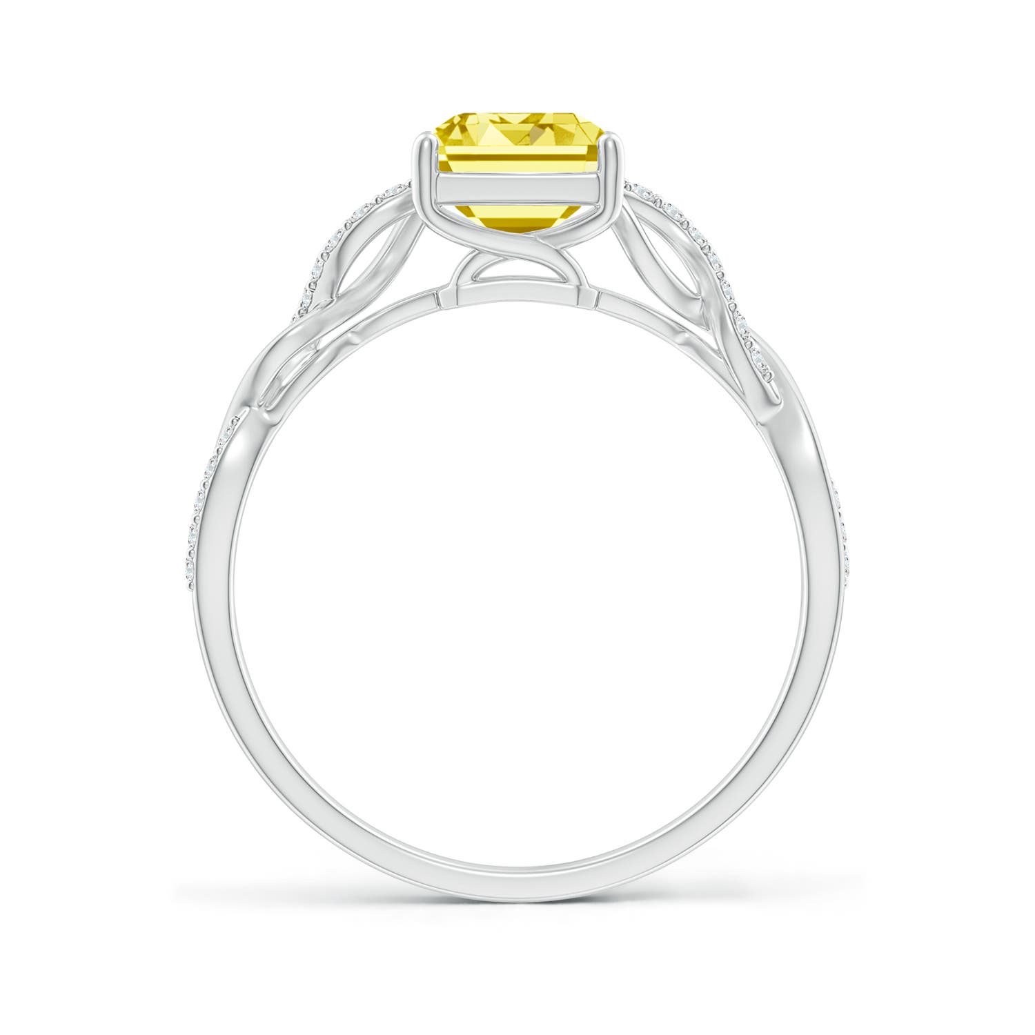8x6mm Labgrown Emerald-Cut Solitaire Lab-Grown Fancy Intense Yellow Diamond Infinity Twist Ring in White Gold - side 2