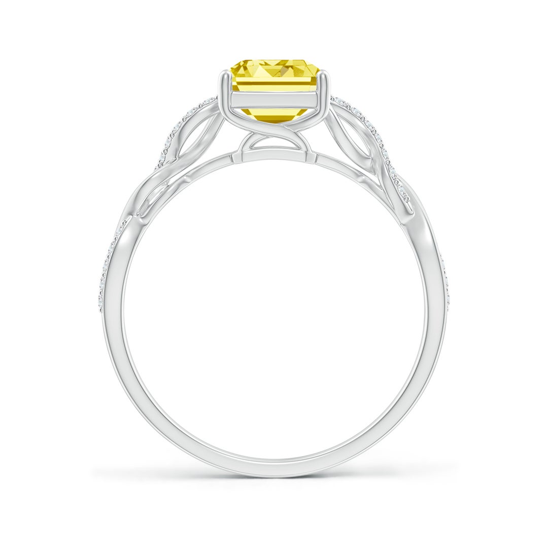 8x6mm Labgrown Emerald-Cut Solitaire Lab-Grown Fancy Intense Yellow Diamond Infinity Twist Ring in White Gold - side 2