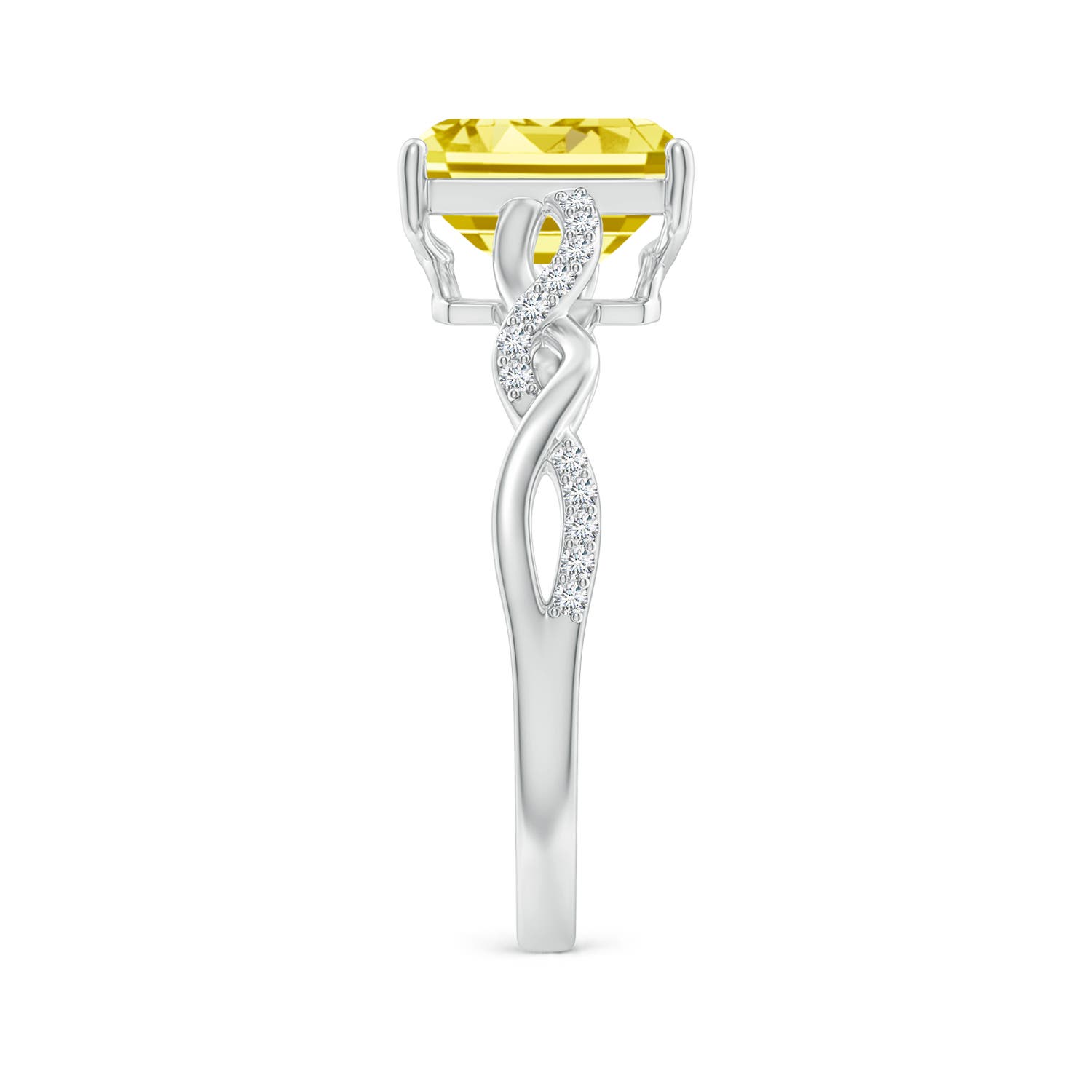 8x6mm Labgrown Emerald-Cut Solitaire Lab-Grown Fancy Intense Yellow Diamond Infinity Twist Ring in White Gold - side 3