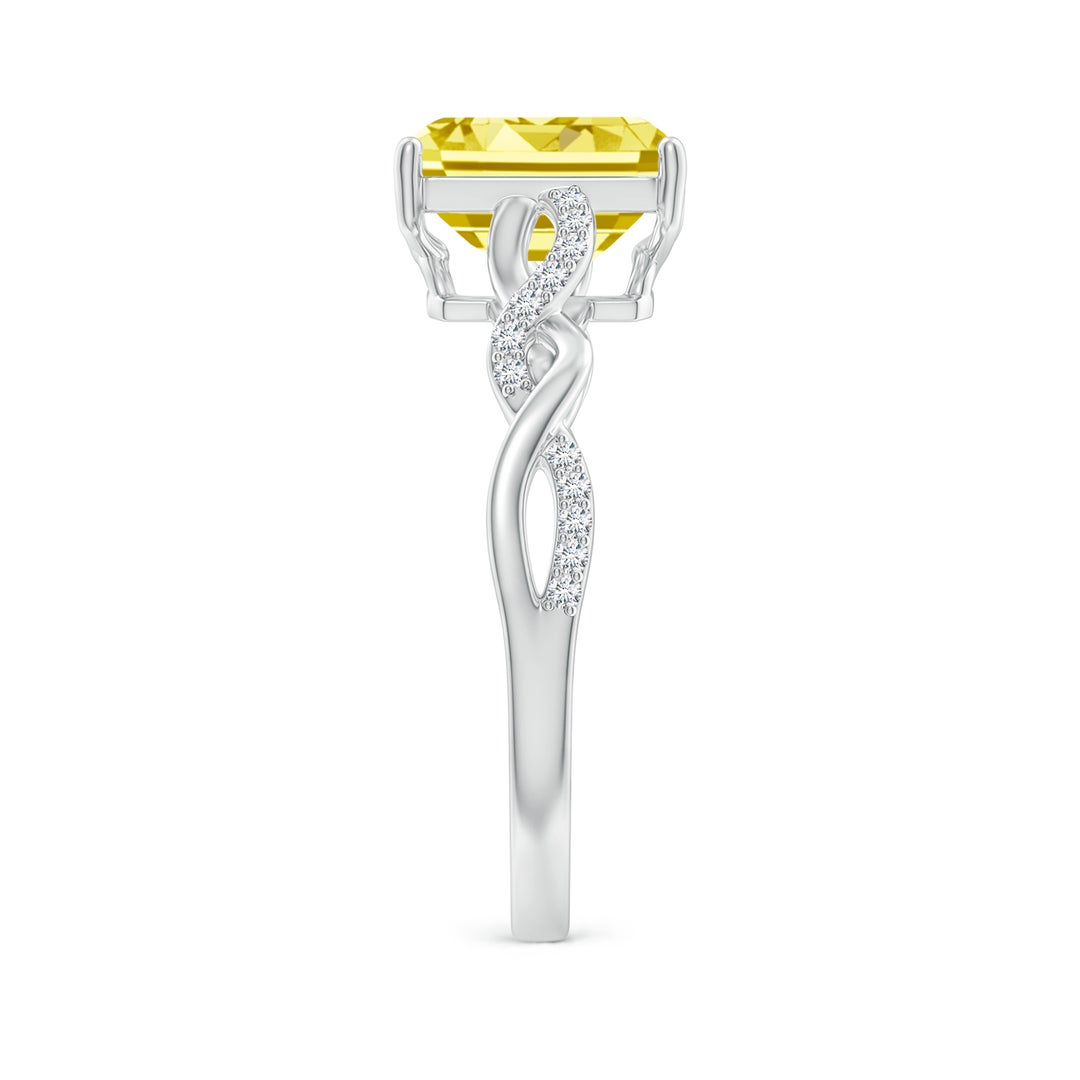 8x6mm Labgrown Emerald-Cut Solitaire Lab-Grown Fancy Intense Yellow Diamond Infinity Twist Ring in White Gold - side 3