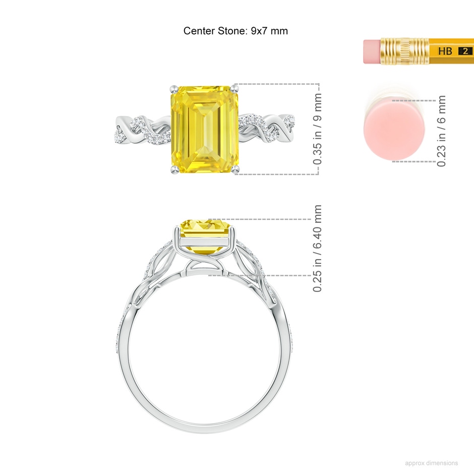 9x7mm Labgrown Emerald-Cut Solitaire Lab-Grown Fancy Intense Yellow Diamond Infinity Twist Ring in P950 Platinum ruler