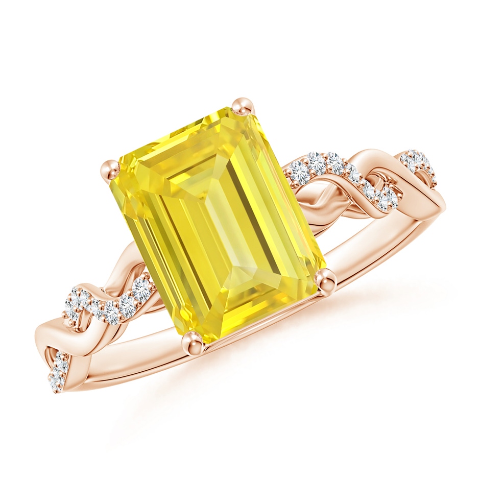 9x7mm Labgrown Emerald-Cut Solitaire Lab-Grown Fancy Intense Yellow Diamond Infinity Twist Ring in Rose Gold 