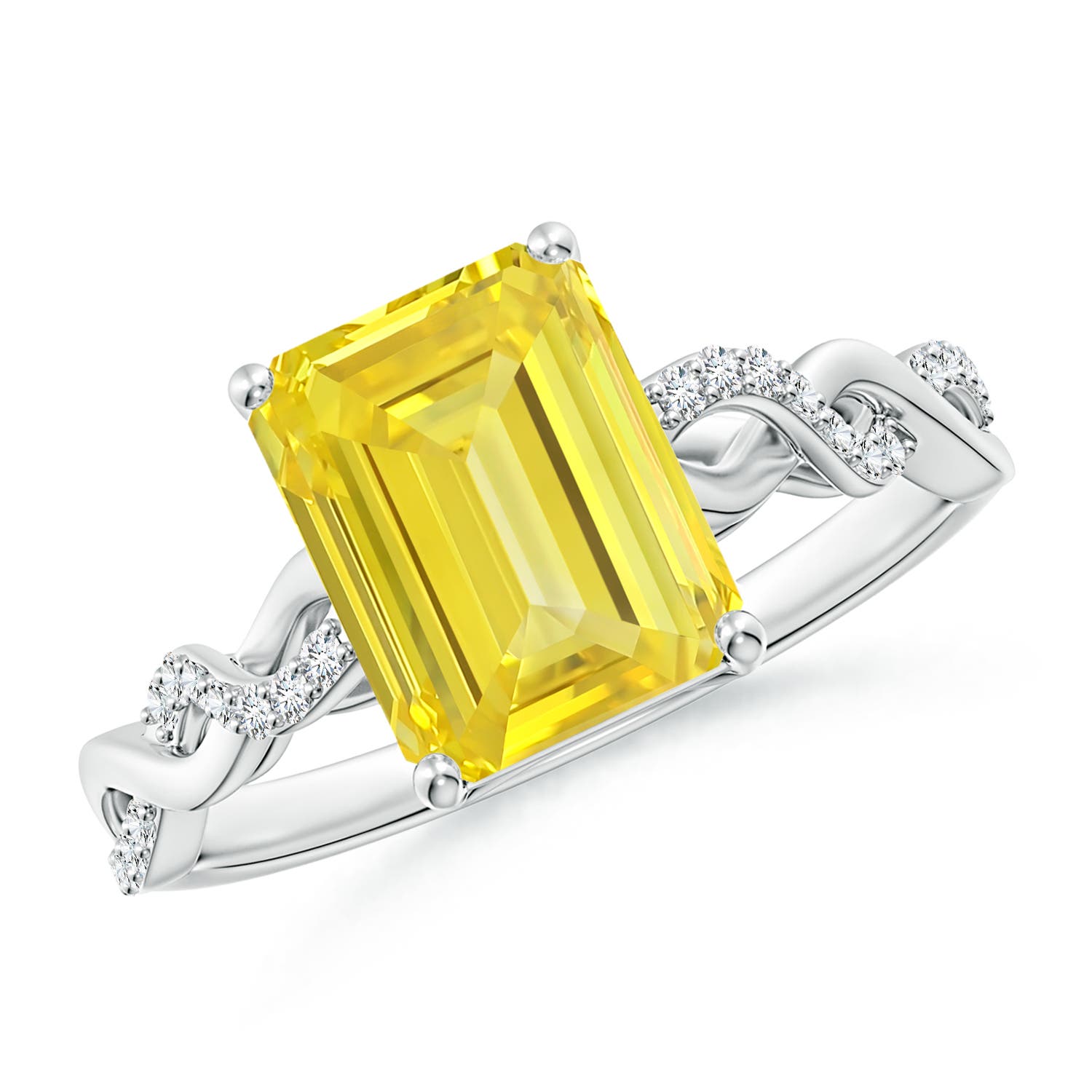 9x7mm Labgrown Emerald-Cut Solitaire Lab-Grown Fancy Intense Yellow Diamond Infinity Twist Ring in White Gold