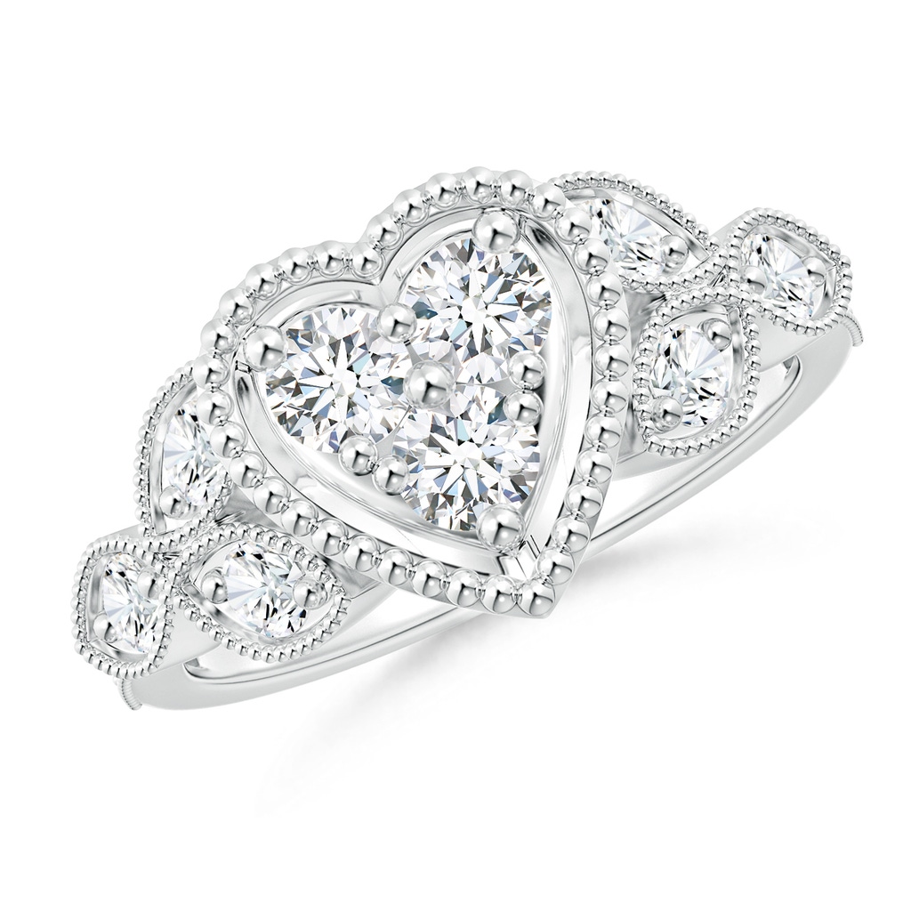 3.6mm FGVS Lab-Grown Milgrain Petal Diamond Composite Heart Promise Ring in 18K White Gold