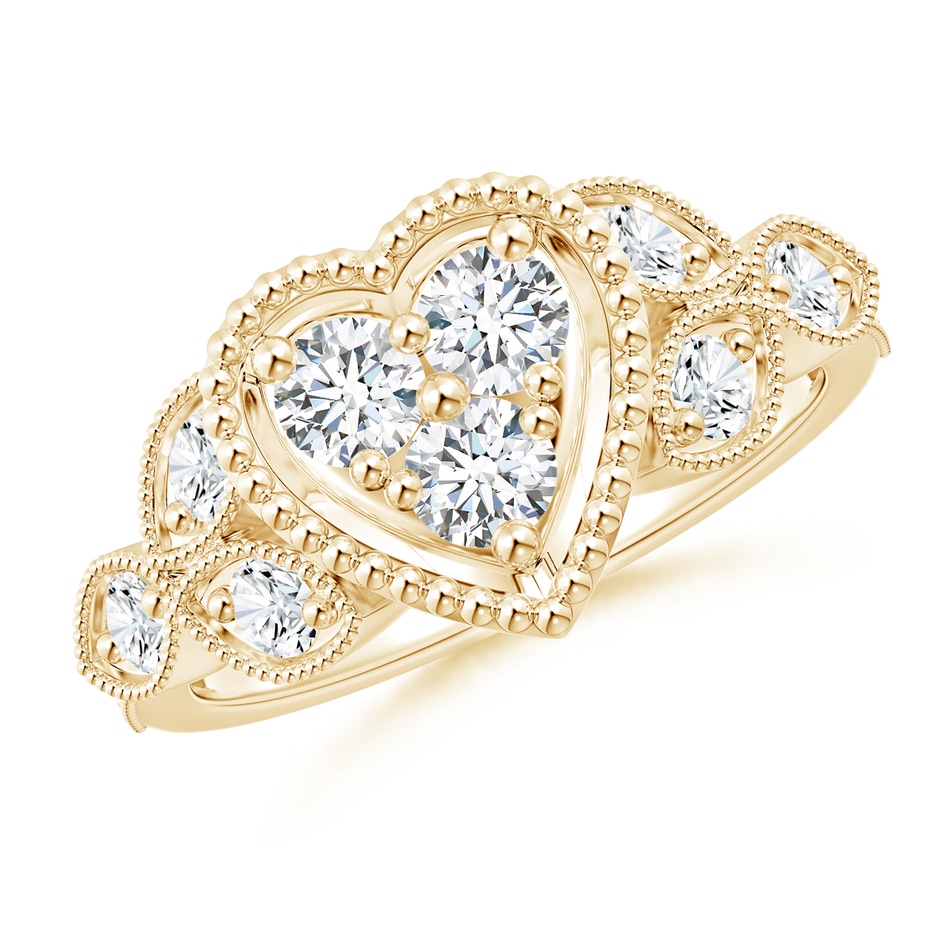 3.6mm FGVS Lab-Grown Milgrain Petal Diamond Composite Heart Promise Ring in Yellow Gold 