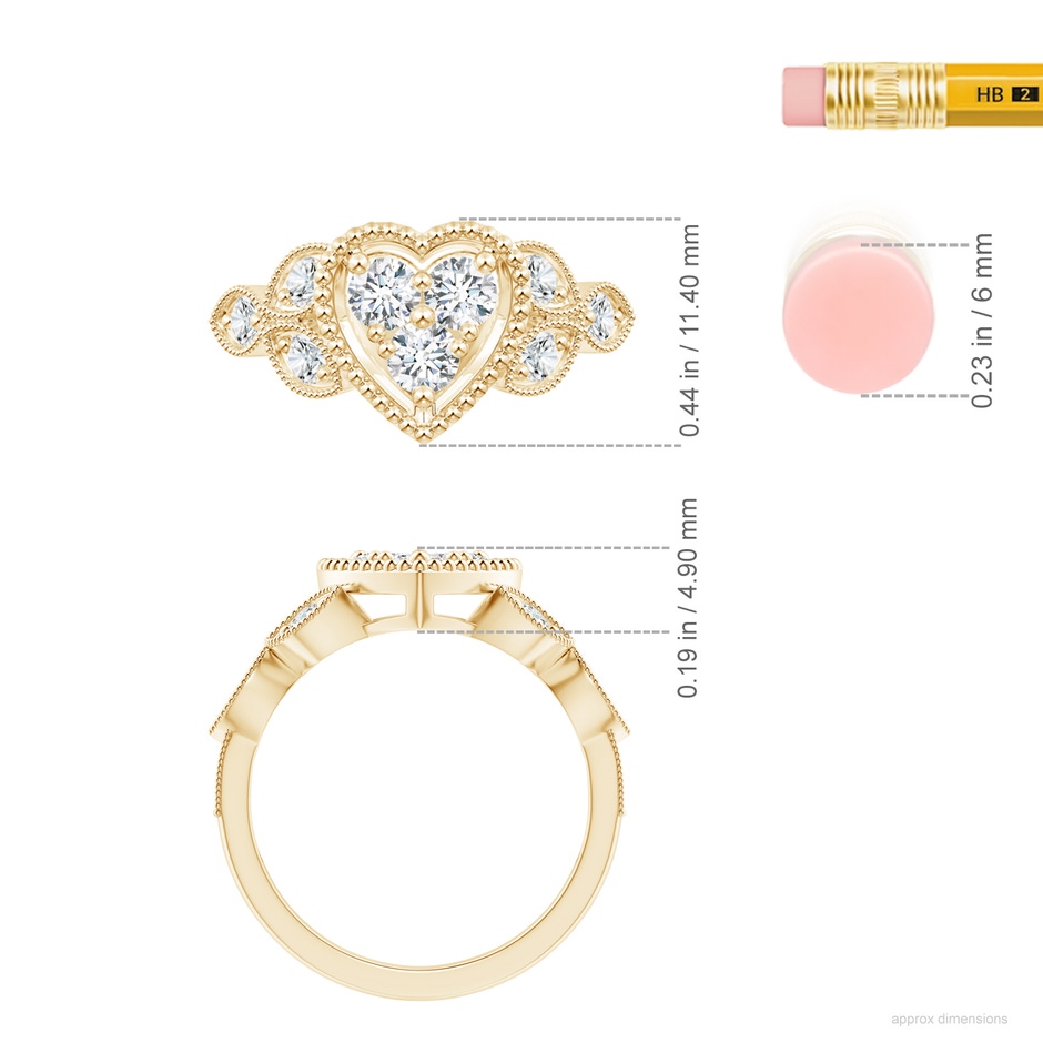 3.6mm FGVS Lab-Grown Milgrain Petal Diamond Composite Heart Promise Ring in Yellow Gold ruler