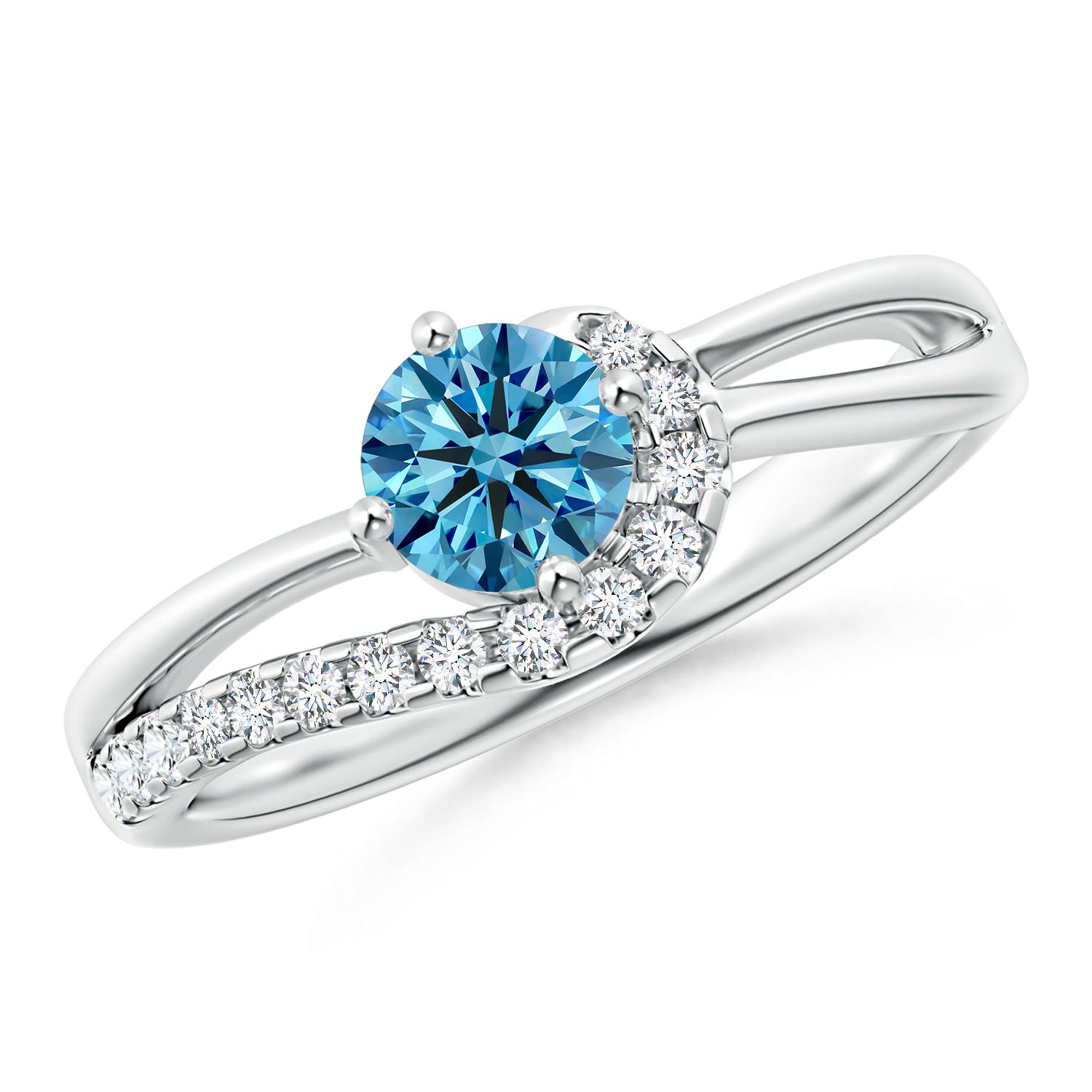 5.1mm Labgrown Solitaire Round Lab-Grown Fancy Intense Blue Diamond Swirl Promise Ring in 18K White Gold