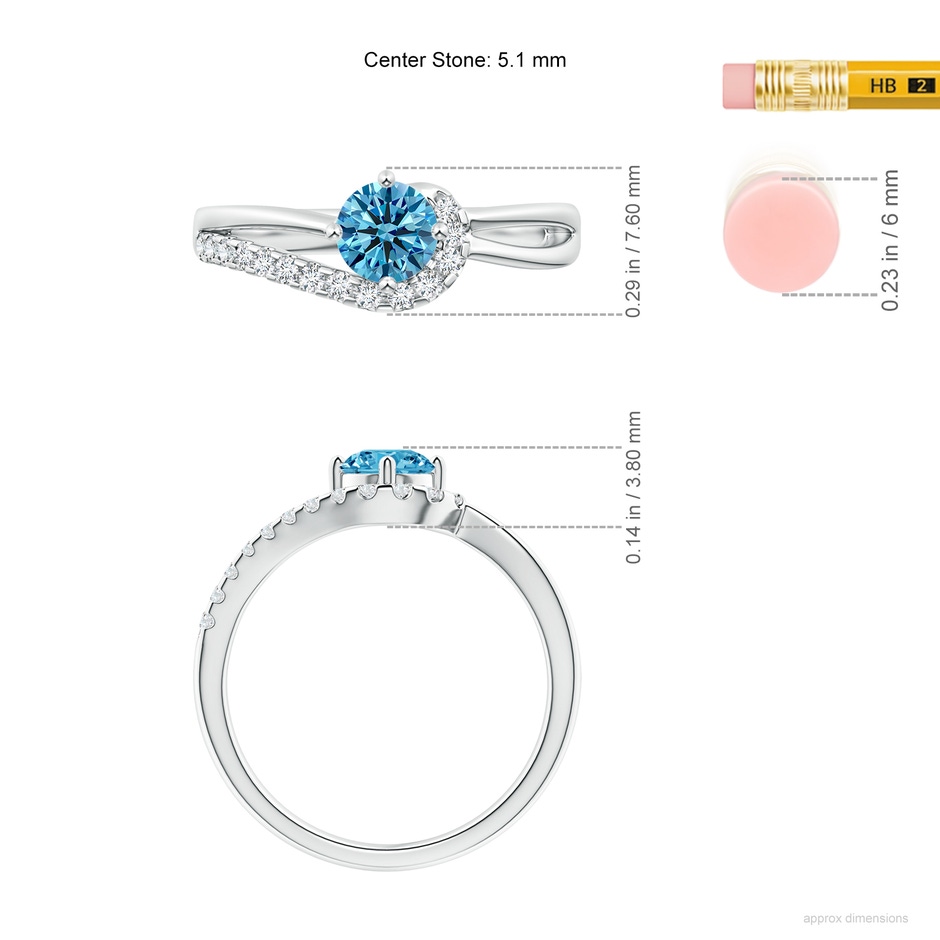 5.1mm Labgrown Solitaire Round Lab-Grown Fancy Intense Blue Diamond Swirl Promise Ring in P950 Platinum ruler