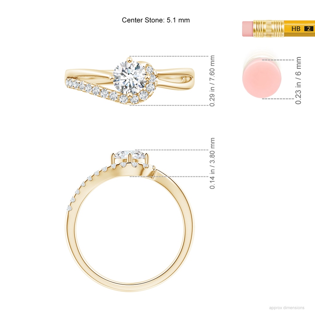 5.1mm FGVS Lab-Grown Solitaire Round Diamond Swirl Promise Ring in Yellow Gold ruler
