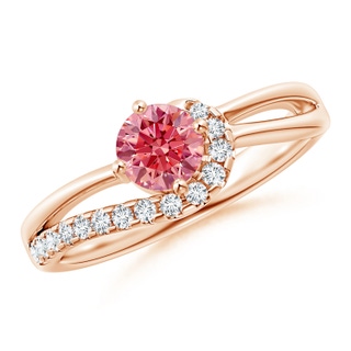 5.1mm Labgrown Solitaire Round Lab-Grown Fancy Intense Pink Diamond Swirl Promise Ring in Rose Gold