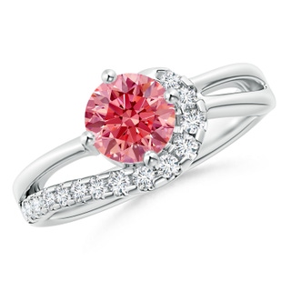 6.4mm Labgrown Solitaire Round Lab-Grown Fancy Intense Pink Diamond Swirl Promise Ring in P950 Platinum