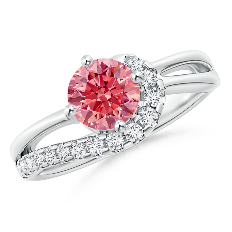 6.4mm Labgrown Solitaire Round Lab-Grown Fancy Intense Pink Diamond Swirl Promise Ring in White Gold 