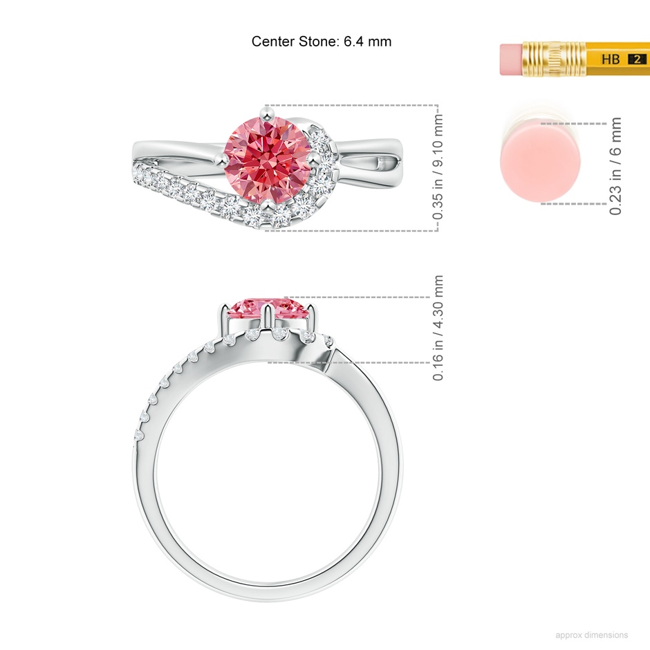 6.4mm Labgrown Solitaire Round Lab-Grown Fancy Intense Pink Diamond Swirl Promise Ring in White Gold ruler