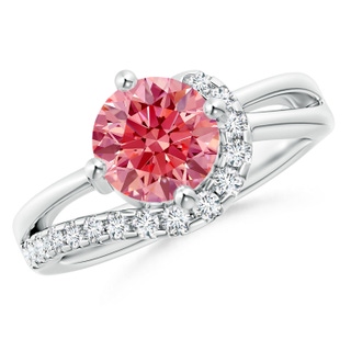 7.4mm Labgrown Solitaire Round Lab-Grown Fancy Intense Pink Diamond Swirl Promise Ring in P950 Platinum