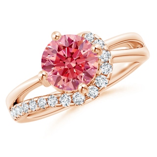 7.4mm Labgrown Solitaire Round Lab-Grown Fancy Intense Pink Diamond Swirl Promise Ring in Rose Gold