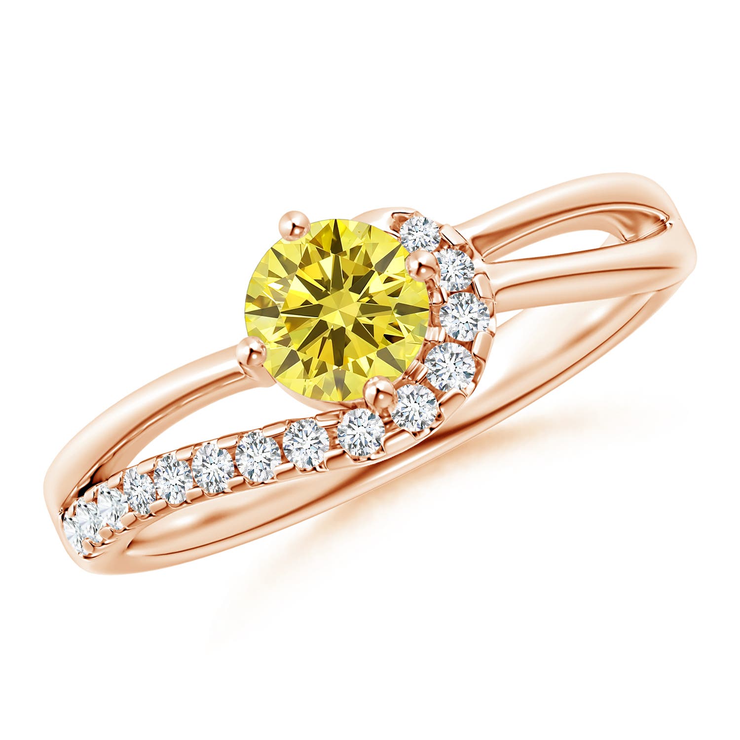 5.1mm Labgrown Solitaire Round Lab-Grown Fancy Intense Yellow Diamond Swirl Promise Ring in 18K Rose Gold