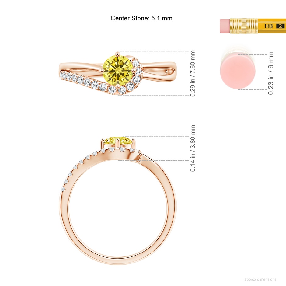 5.1mm Labgrown Solitaire Round Lab-Grown Fancy Intense Yellow Diamond Swirl Promise Ring in Rose Gold ruler