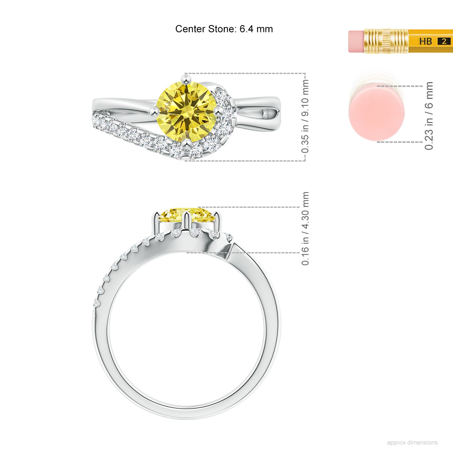 6.4mm Labgrown Solitaire Round Lab-Grown Fancy Intense Yellow Diamond Swirl Promise Ring in White Gold - ruler