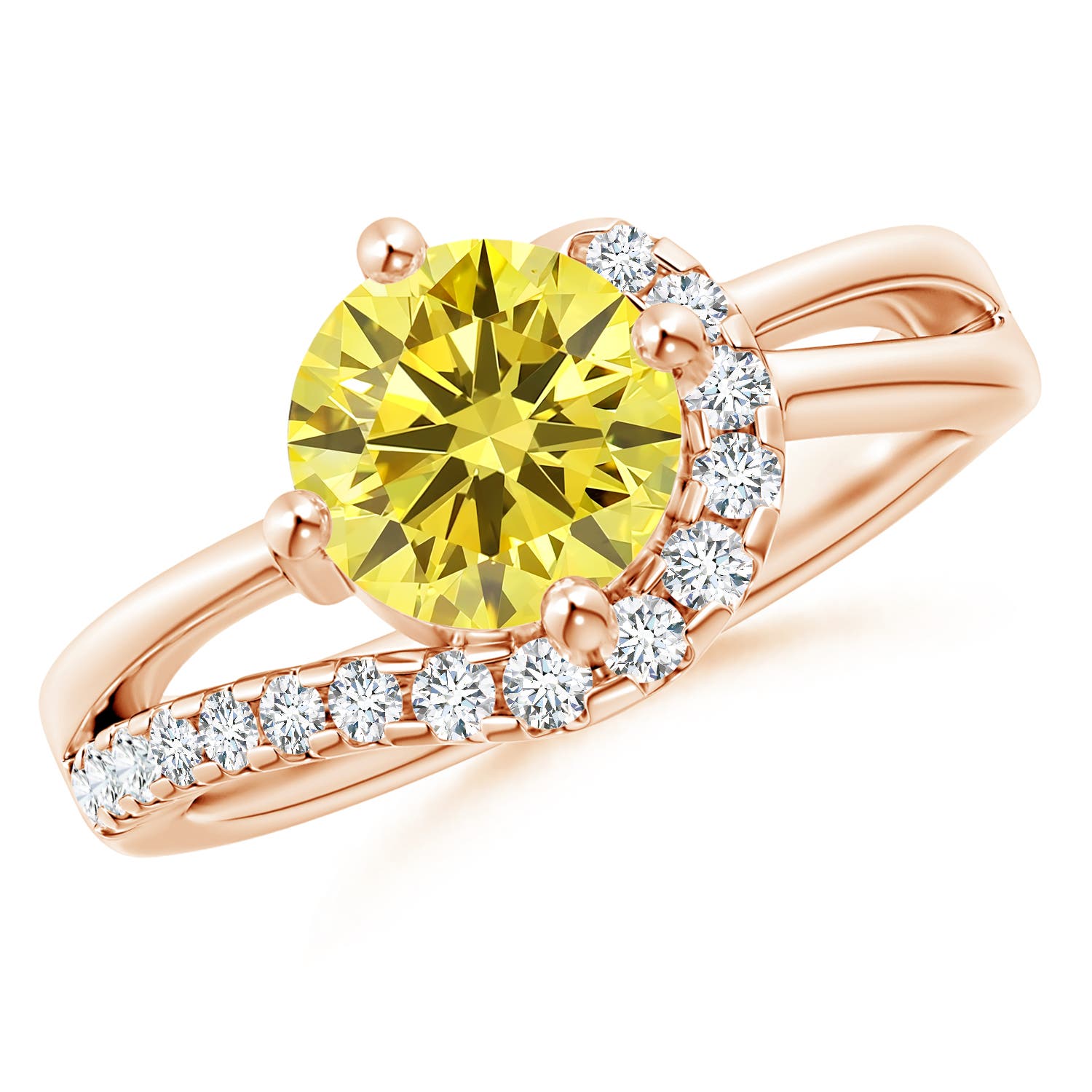 7.4mm Labgrown Solitaire Round Lab-Grown Fancy Intense Yellow Diamond Swirl Promise Ring in 18K Rose Gold