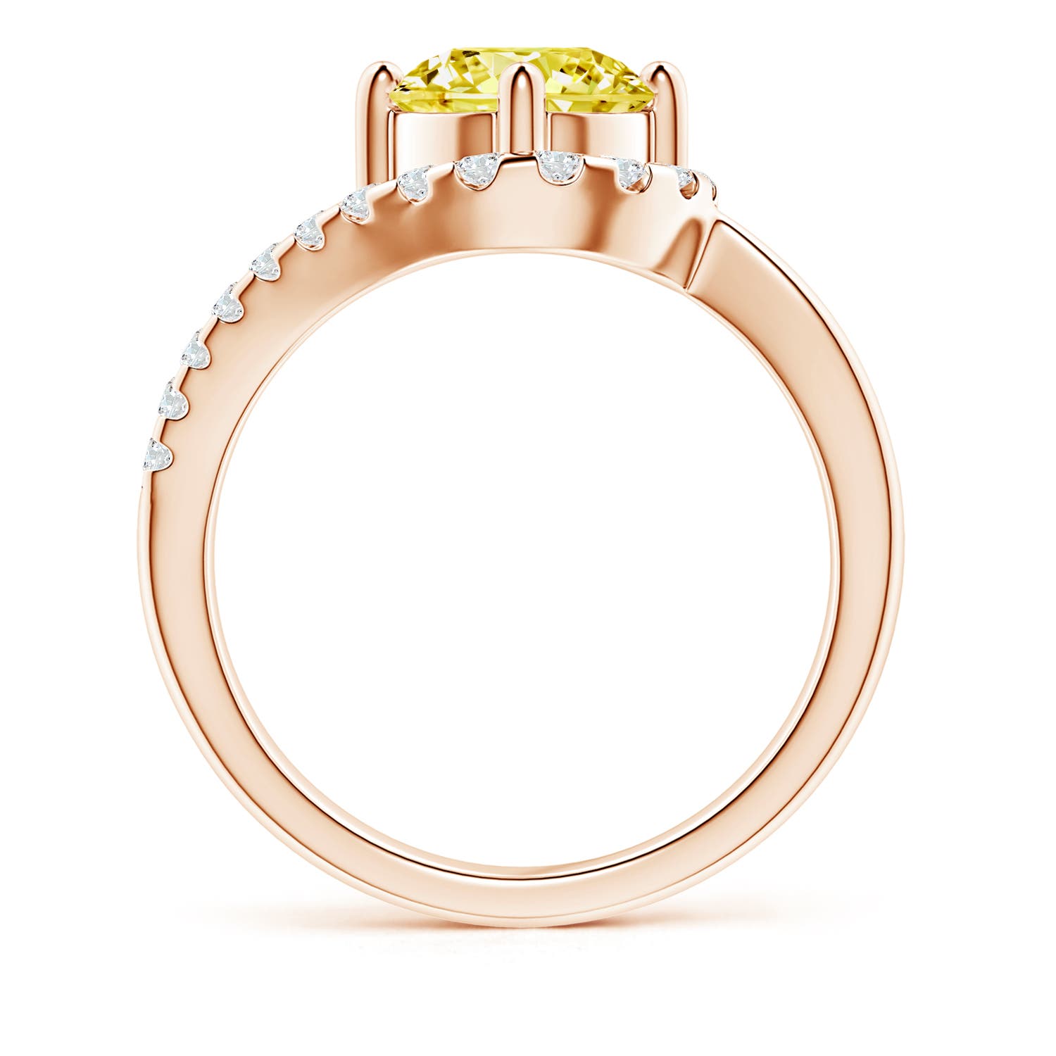 7.4mm Labgrown Solitaire Round Lab-Grown Fancy Intense Yellow Diamond Swirl Promise Ring in 18K Rose Gold