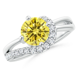 7.4mm Labgrown Solitaire Round Lab-Grown Fancy Intense Yellow Diamond Swirl Promise Ring in P950 Platinum