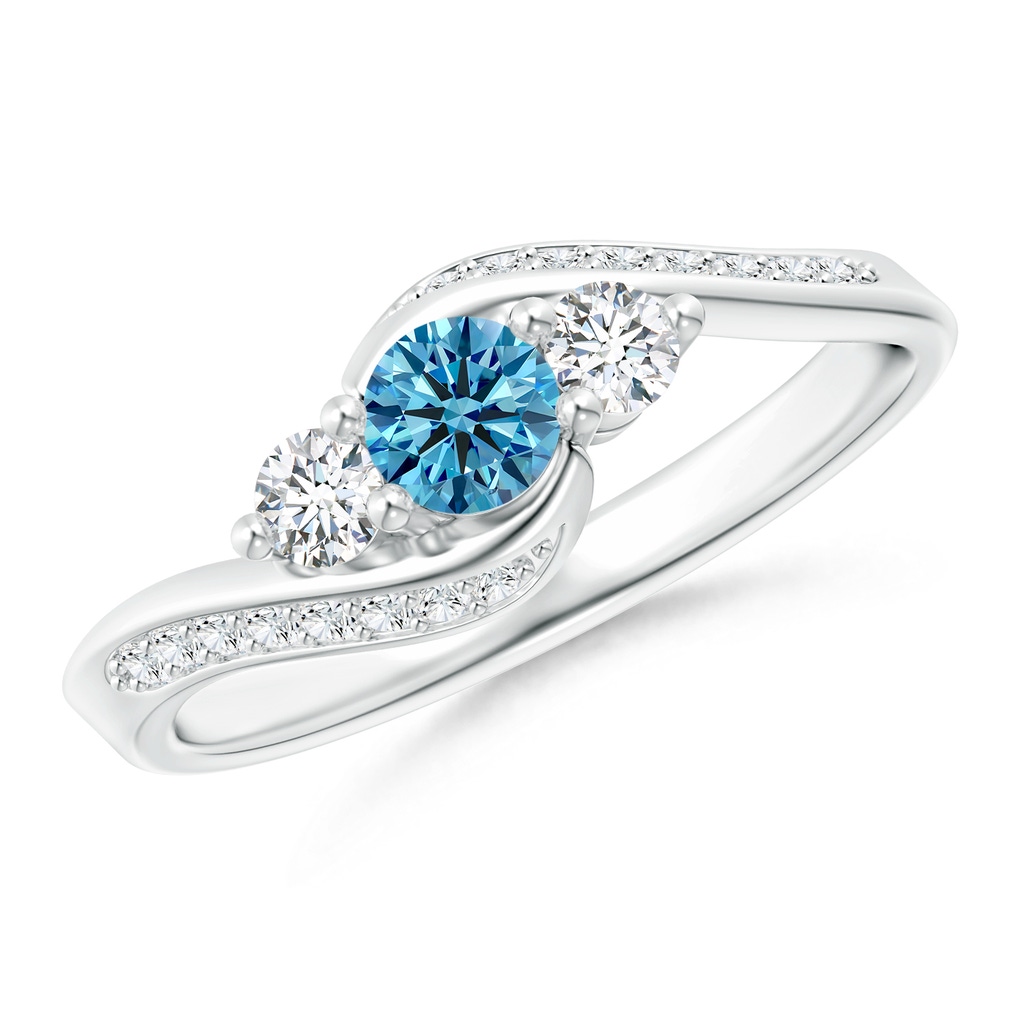 4mm Labgrown Horizontally Set Three Stone Lab-Grown Fancy Intense Blue Diamond Bypass Ring in P950 Platinum