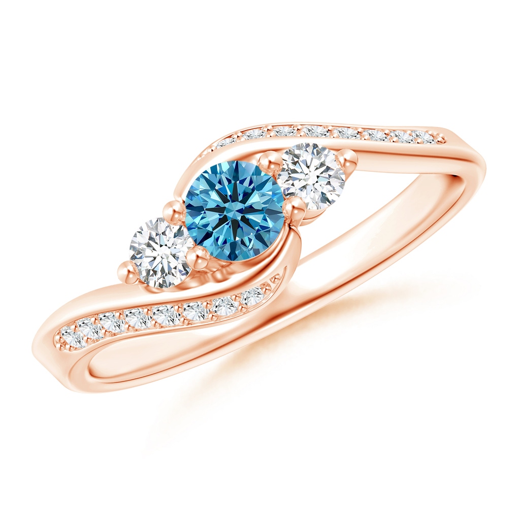 4mm Labgrown Horizontally Set Three Stone Lab-Grown Fancy Intense Blue Diamond Bypass Ring in Rose Gold