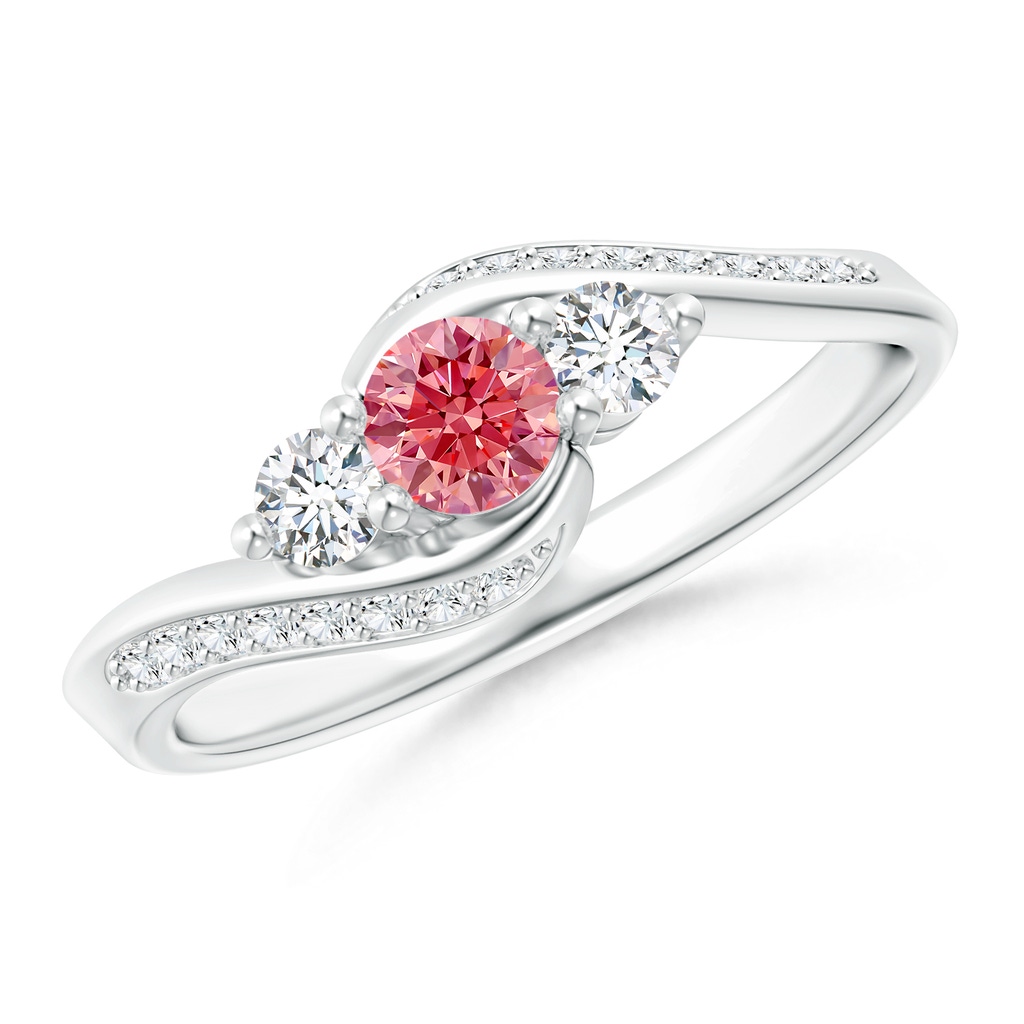 4mm Labgrown Horizontally Set Three Stone Lab-Grown Fancy Intense Pink Diamond Bypass Ring in P950 Platinum