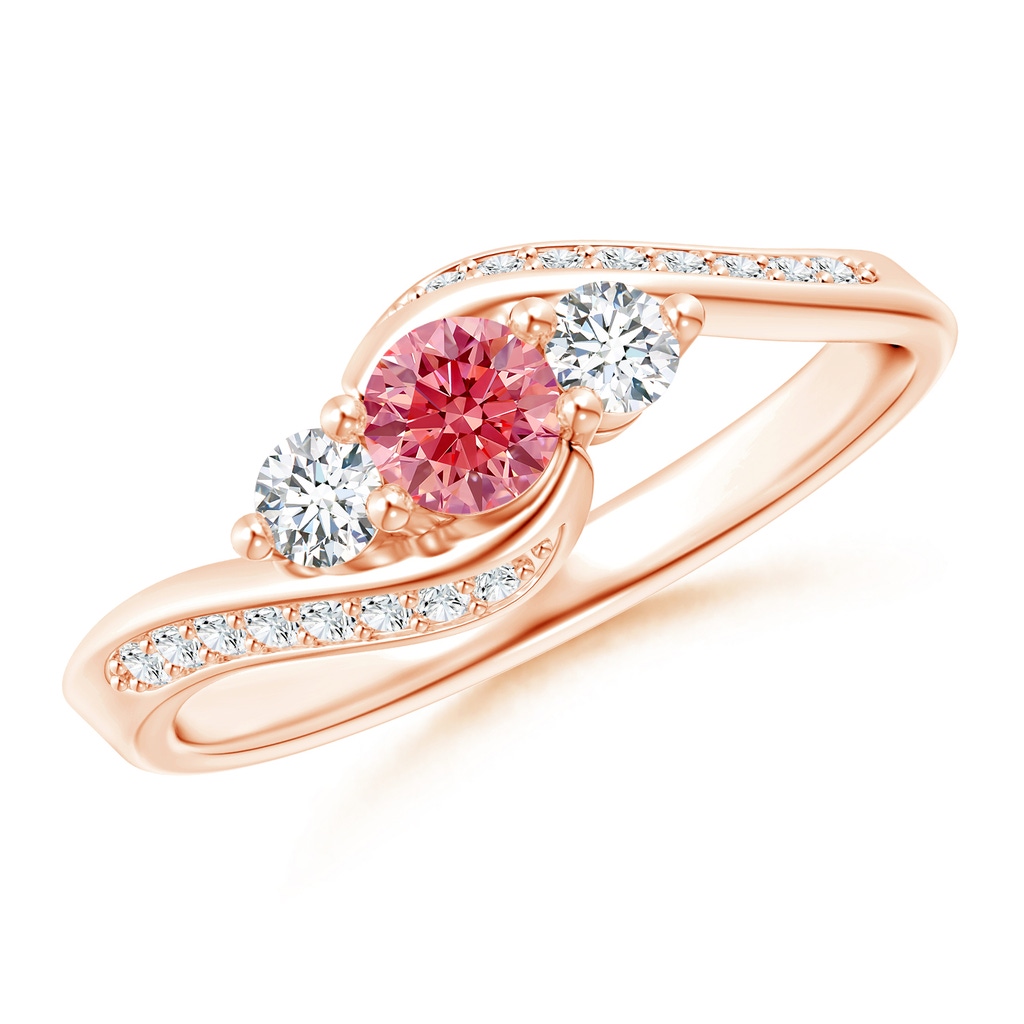 4mm Labgrown Horizontally Set Three Stone Lab-Grown Fancy Intense Pink Diamond Bypass Ring in Rose Gold