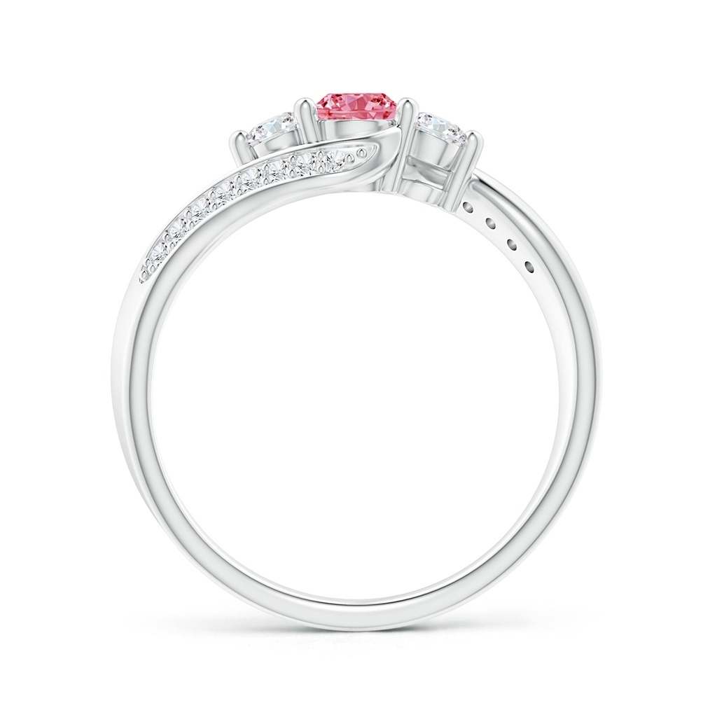 4mm Labgrown Horizontally Set Three Stone Lab-Grown Fancy Intense Pink Diamond Bypass Ring in White Gold - side 199