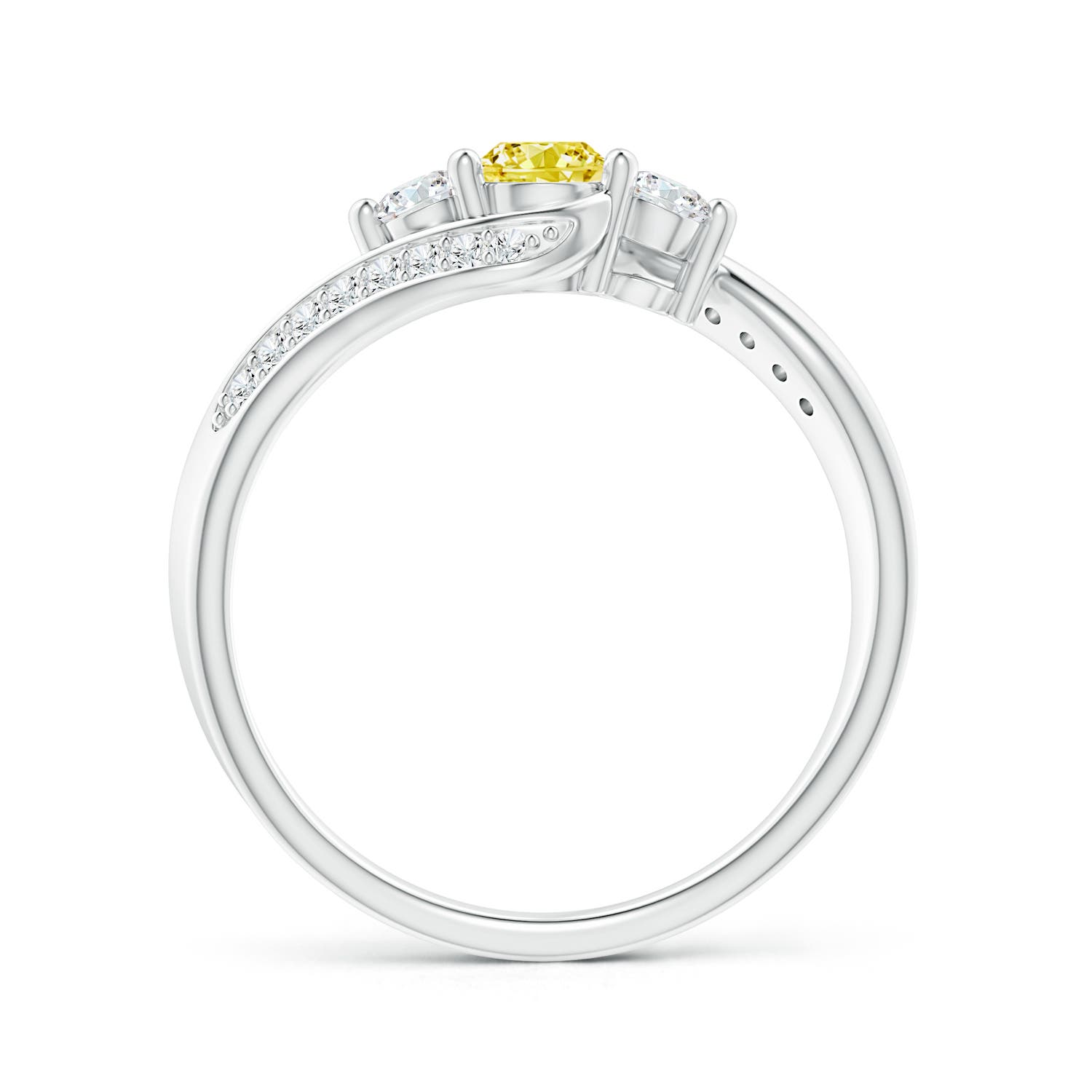4mm Labgrown Horizontally Set Three Stone Lab-Grown Fancy Intense Yellow Diamond Bypass Ring in White Gold - side 2